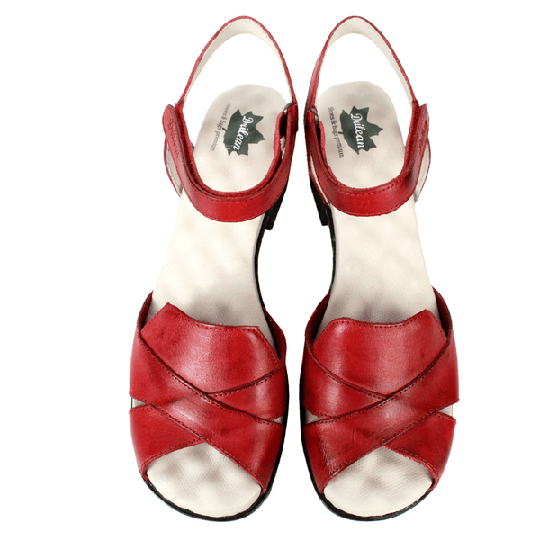 Sandália Feminina de Salto em Couro Legítimo e Palmilha em Gel - Vermelho (BR045)