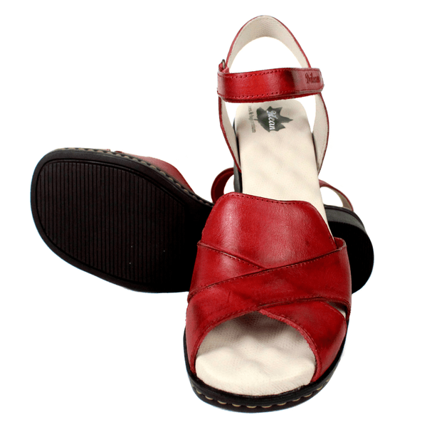 Sandália Feminina de Salto em Couro Legítimo e Palmilha em Gel - Vermelho (BR045)