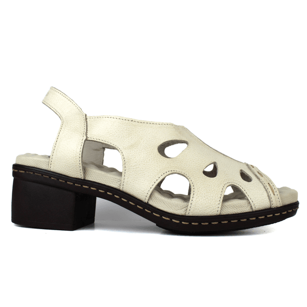 Sandália Feminina de Salto em Couro Legítimo e Palmilha em Gel - Bicolor Off (BR050)