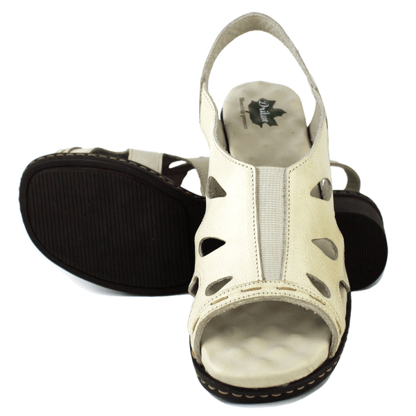 Sandália Feminina de Salto em Couro Legítimo e Palmilha em Gel - Bicolor Off (BR050)