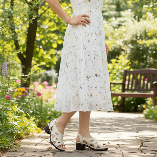 Sandália Feminina de Salto em Couro Legítimo e Palmilha em Gel - Bicolor Off (BR050)