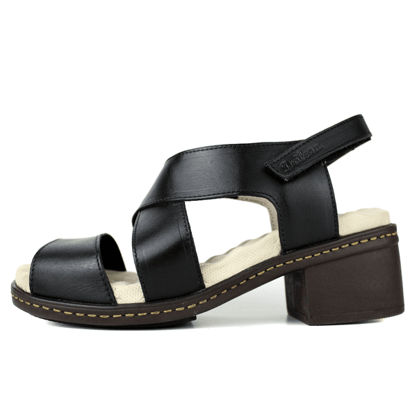 Sandália Feminina de Salto em Couro Legítimo e Palmilha em Gel - Preto (BR056) 