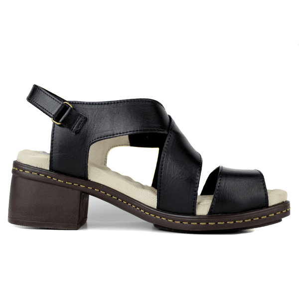 Sandália Feminina de Salto em Couro Legítimo e Palmilha em Gel - Preto (BR056) 