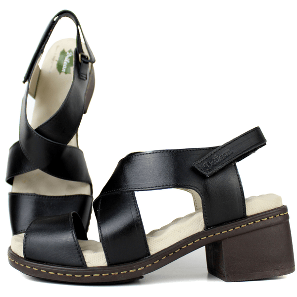 Sandália Feminina de Salto em Couro Legítimo e Pal... - Drilean