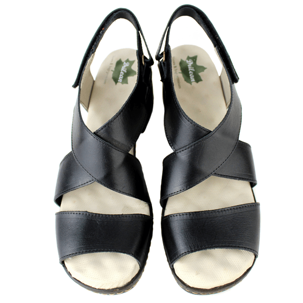 Sandália Feminina de Salto em Couro Legítimo e Palmilha em Gel - Preto (BR056) 