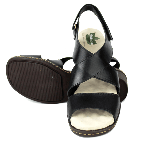 Sandália Feminina de Salto em Couro Legítimo e Palmilha em Gel - Preto (BR056) 