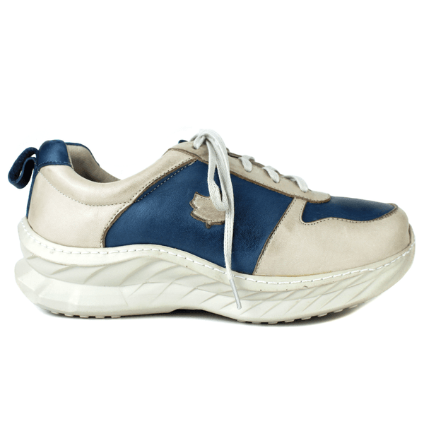 Tênis Feminino em Couro Legítimo com Palmilha em Gel - Azul /Off - Sola Off (CAF001) 