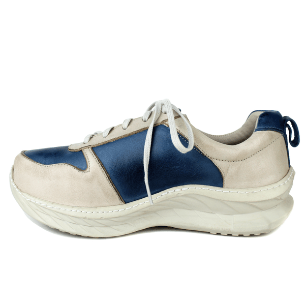 Tênis Feminino em Couro Legítimo com Palmilha em Gel - Azul /Off - Sola Off (CAF001) 