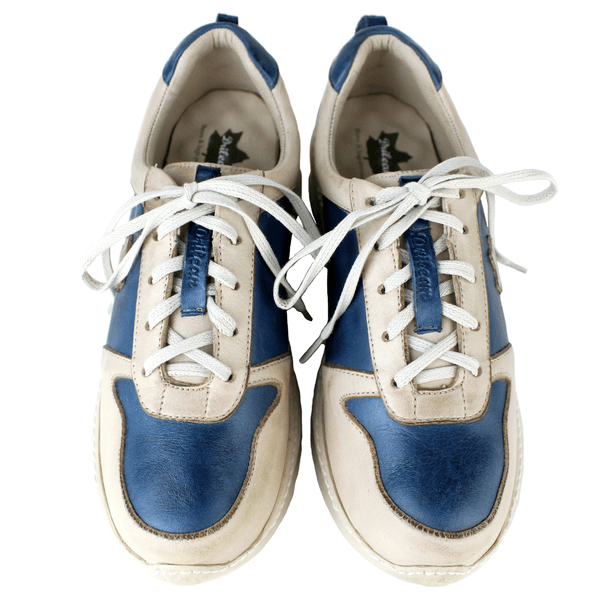 Tênis Feminino em Couro Legítimo com Palmilha em Gel - Azul /Off - Sola Off (CAF001) 