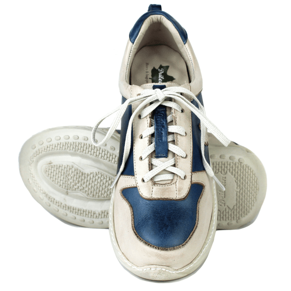 Tênis Feminino em Couro Legítimo com Palmilha em Gel - Azul /Off - Sola Off (CAF001) 