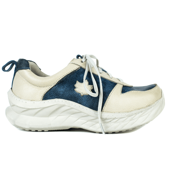 Tênis Feminino em Couro Legítimo com Palmilha em Gel - Bicolor Azul - Off (CAF001)