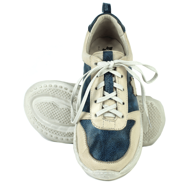 Tênis Feminino em Couro Legítimo com Palmilha em Gel - Bicolor Azul - Off (CAF001)