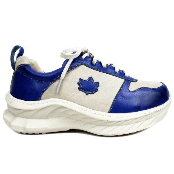Tênis Feminino em Couro Legítimo com Palmilha em Gel - Off White/Royal - Sola Off (CAF001)