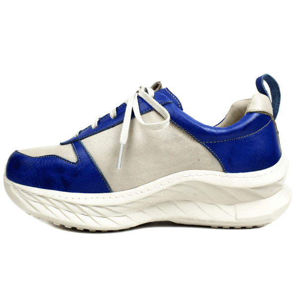 Tênis Feminino em Couro Legítimo com Palmilha em Gel - Off White/Royal - Sola Off (CAF001)
