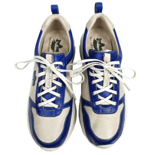 Tênis Feminino em Couro Legítimo com Palmilha em Gel - Off White/Royal - Sola Off (CAF001)