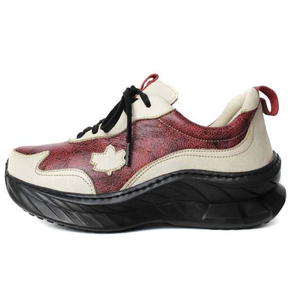 Tênis Feminino em Couro Legítimo com Palmilha em Gel - Bicolor Vermelho/Off White - Sola Preta (CAF002)