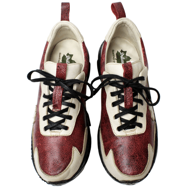 Tênis Feminino em Couro Legítimo com Palmilha em Gel - Bicolor Vermelho/Off White - Sola Preta (CAF002)