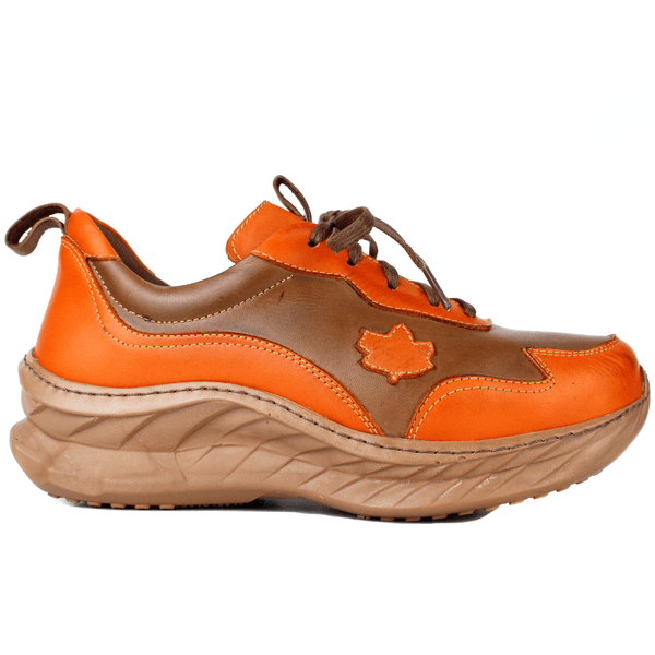 Tênis Feminino em Couro Legítimo com Palmilha em Gel - Castanho /Abóbora - Sola Castanho (CAF002) 