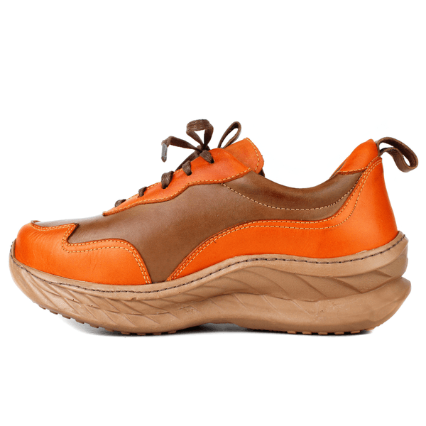 Tênis Feminino em Couro Legítimo com Palmilha em Gel - Castanho /Abóbora - Sola Castanho (CAF002) 
