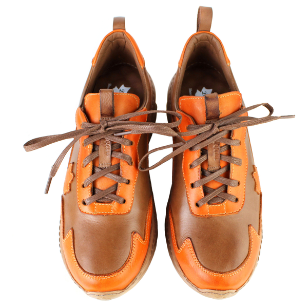 Tênis Feminino em Couro Legítimo com Palmilha em Gel - Castanho /Abóbora - Sola Castanho (CAF002) 