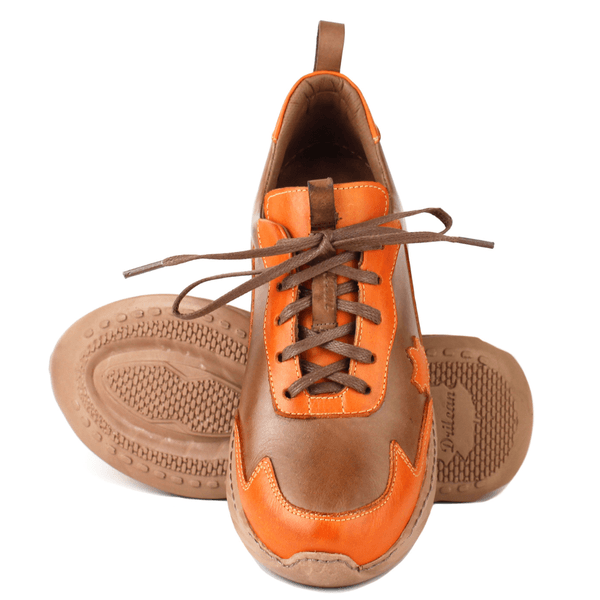 Tênis Feminino em Couro Legítimo com Palmilha em Gel - Castanho /Abóbora - Sola Castanho (CAF002) 