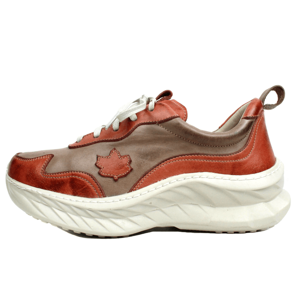 Tênis Feminino em Couro Legítimo com Palmilha em Gel - Fendi/Coral - Sola Off (CAF002) 