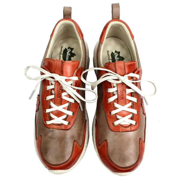 Tênis Feminino em Couro Legítimo com Palmilha em Gel - Fendi/Coral - Sola Off (CAF002) 