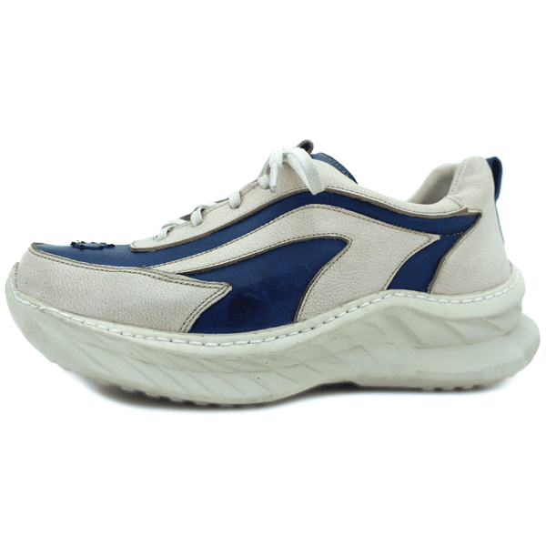 Tênis Feminino em Couro Legítimo com Palmilha em Gel - Azul - Bicolor Off - Sola Off (CAF003)