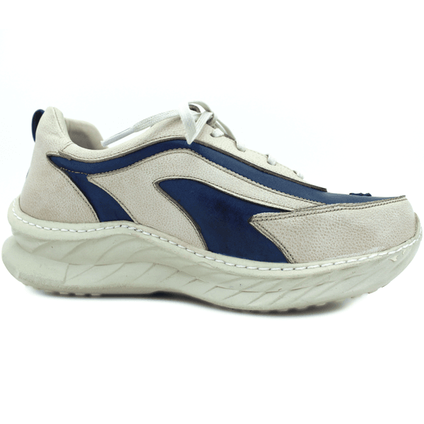 Tênis Feminino em Couro Legítimo com Palmilha em Gel - Azul - Bicolor Off - Sola Off (CAF003)