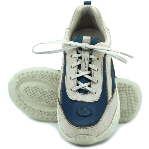 Tênis Feminino em Couro Legítimo com Palmilha em Gel - Azul - Bicolor Off - Sola Off (CAF003)