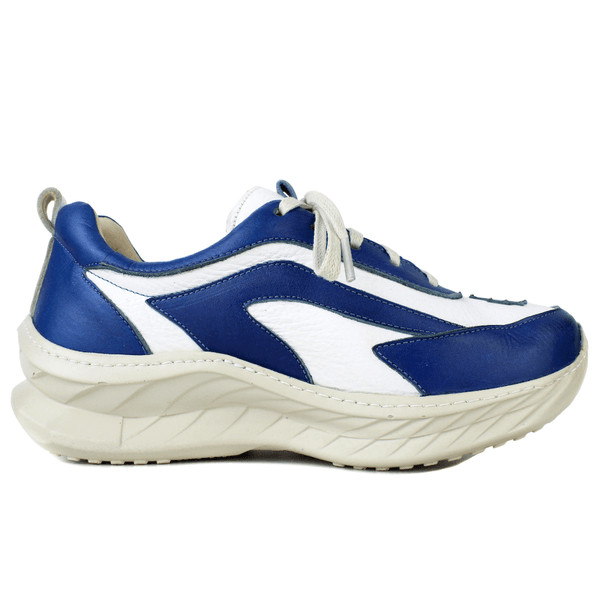 Tênis Feminino em Couro Legítimo com Palmilha em Gel - Branco /Royal - Sola Off (CAF003) 