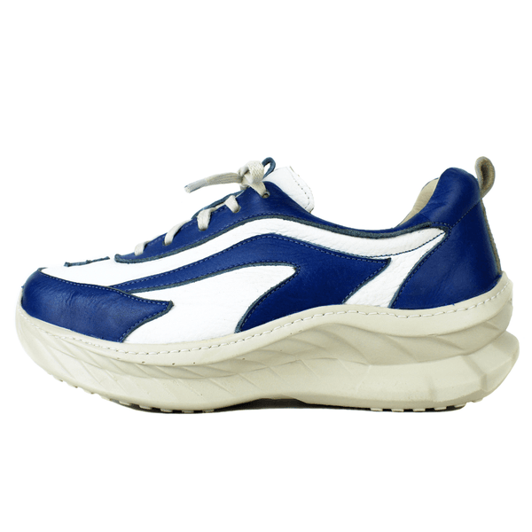 Tênis Feminino em Couro Legítimo com Palmilha em Gel - Branco /Royal - Sola Off (CAF003) 