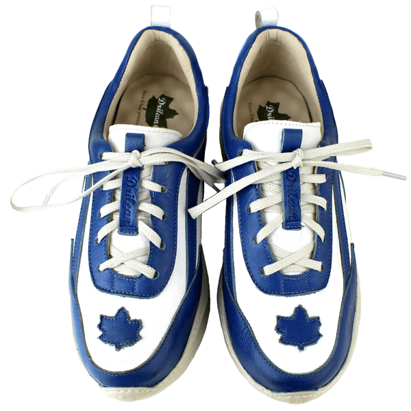 Tênis Feminino em Couro Legítimo com Palmilha em Gel - Branco /Royal - Sola Off (CAF003) 