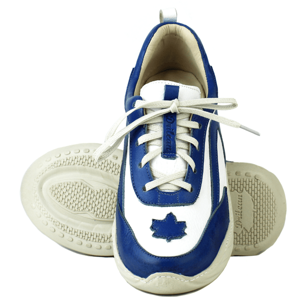 Tênis Feminino em Couro Legítimo com Palmilha em Gel - Branco /Royal - Sola Off (CAF003) 