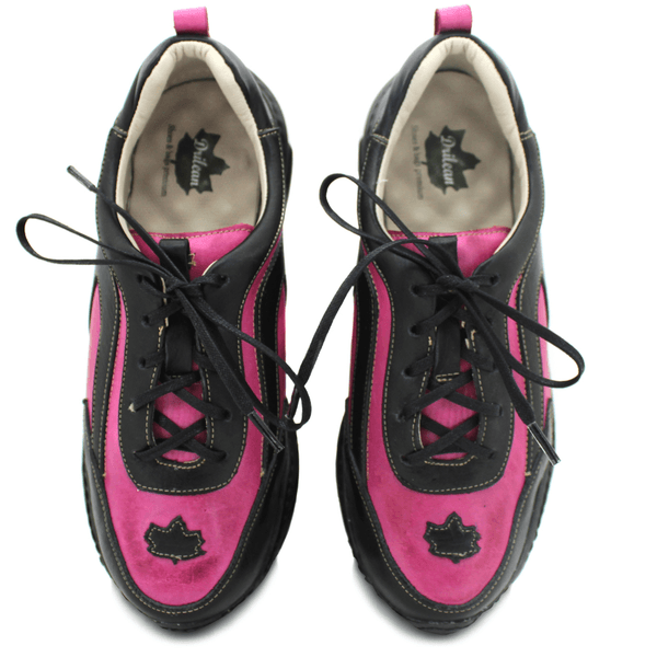 Tênis Feminino em Couro Legítimo com Palmilha em Gel - Violeta - Preto - Sola Preta (CAF003)