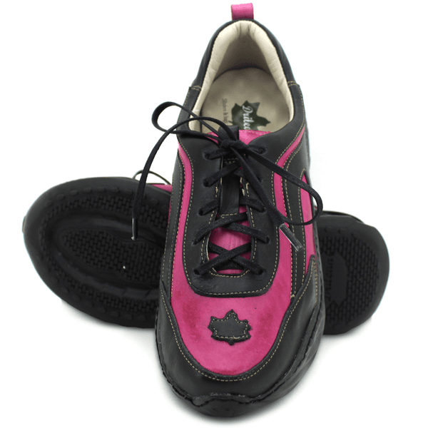 Tênis Feminino em Couro Legítimo com Palmilha em Gel - Violeta - Preto - Sola Preta (CAF003)