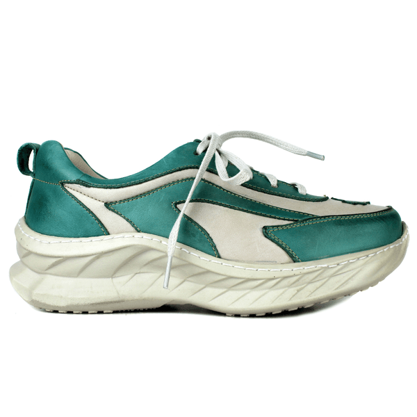 Tênis Feminino em Couro Legítimo com Palmilha em Gel - Off White /Oceano - Sola Off (CAF003) 