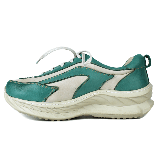 Tênis Feminino em Couro Legítimo com Palmilha em Gel - Off White /Oceano - Sola Off (CAF003) 