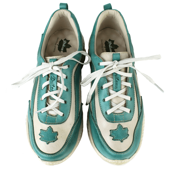 Tênis Feminino em Couro Legítimo com Palmilha em Gel - Off White /Oceano - Sola Off (CAF003) 