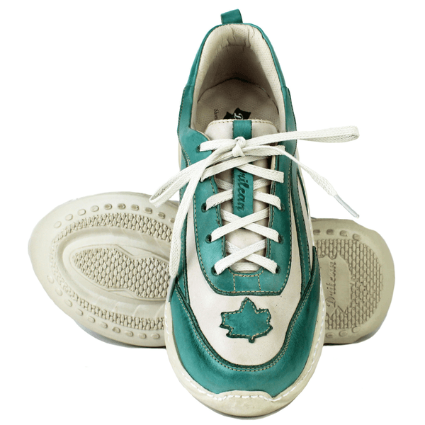 Tênis Feminino em Couro Legítimo com Palmilha em Gel - Off White /Oceano - Sola Off (CAF003) 