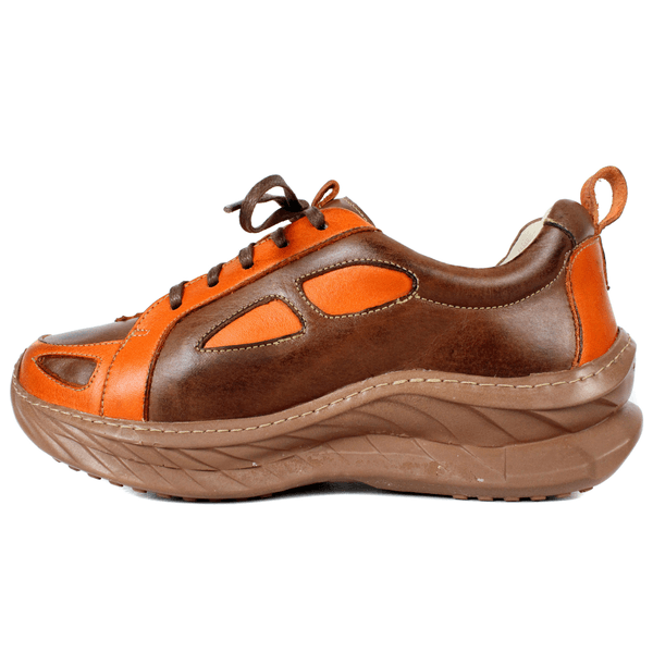 Tênis Feminino em Couro Legítimo com Palmilha em Gel - Castanho/Abóbora - Sola Castanho (CAF004) 