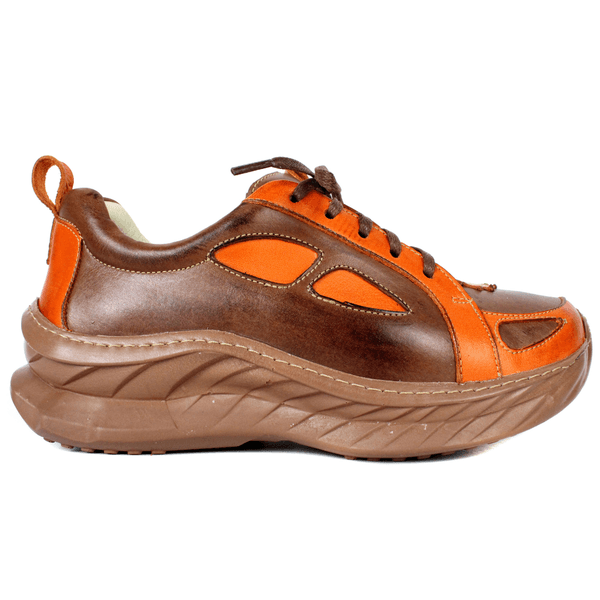 Tênis Feminino em Couro Legítimo com Palmilha em Gel - Castanho/Abóbora - Sola Castanho (CAF004) 