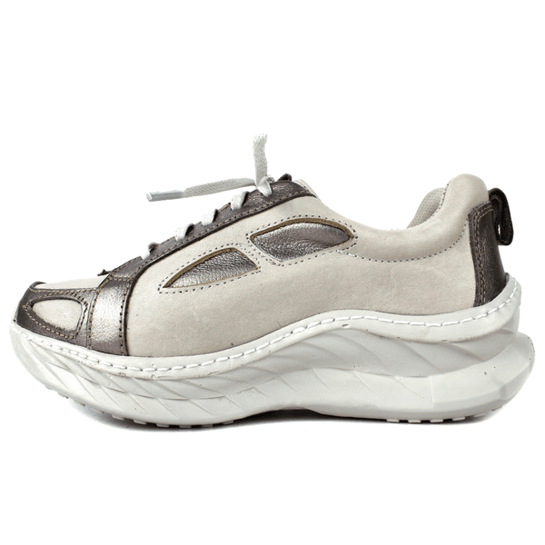 Tênis Feminino em Couro Legítimo com Palmilha em Gel - Off White /Onix - Sola Off (CAF004)