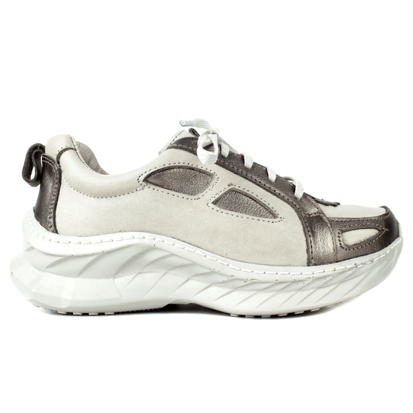Tênis Feminino em Couro Legítimo com Palmilha em Gel - Off White /Onix - Sola Off (CAF004)