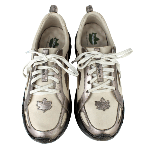 Tênis Feminino em Couro Legítimo com Palmilha em Gel - Off /Onix - Sola Preta (CAF004) 
