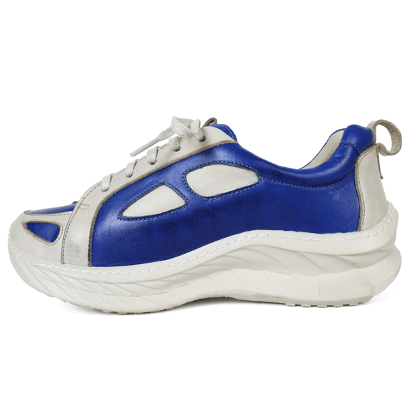 Tênis Feminino em Couro Legítimo com Palmilha em Gel - Royal - Off White - Sola Off (CAF004)