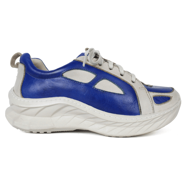 Tênis Feminino em Couro Legítimo com Palmilha em Gel - Royal - Off White - Sola Off (CAF004)