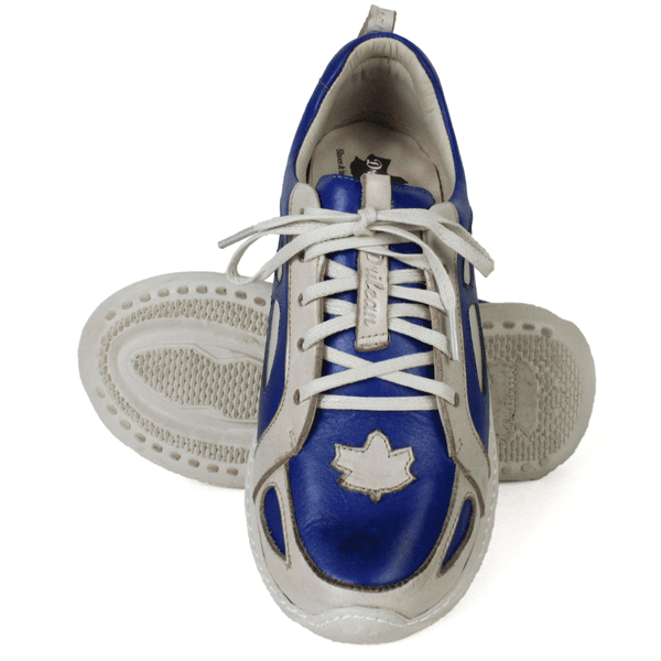 Tênis Feminino em Couro Legítimo com Palmilha em Gel - Royal - Off White - Sola Off (CAF004)
