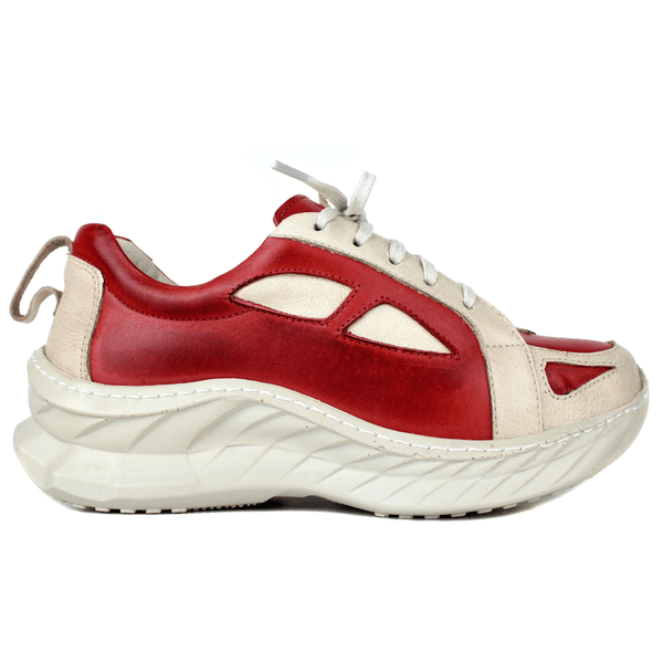 Tênis Feminino em Couro Legítimo com Palmilha em Gel - Vermelho /Bic.Off - Sola Off (CAF004) 