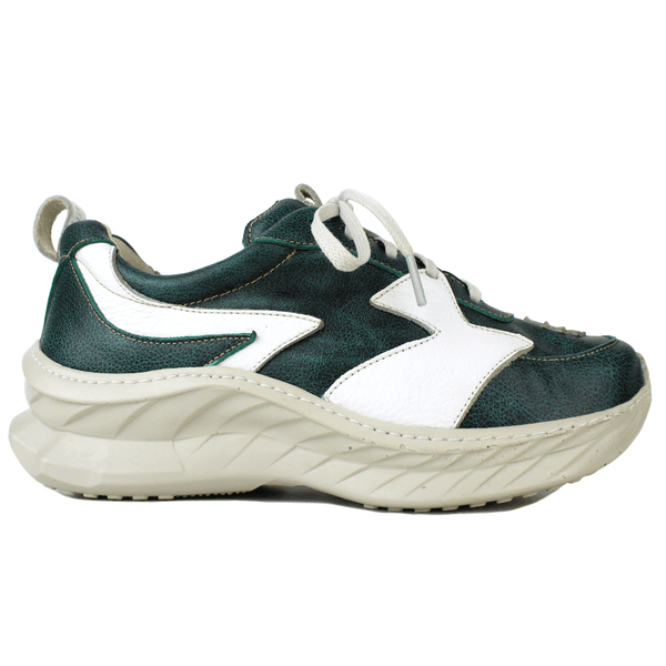 Tênis Feminino em Couro Legítimo com Palmilha em Gel - Bicolor Verde /Branco - Sola Off (CAF005)